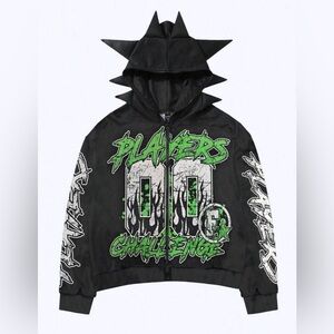Y2K Black and Green Graphic Zip Up Hoodie